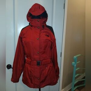 The North Face Women's Red Aztec Trim Belted Coat Jacket Size 8